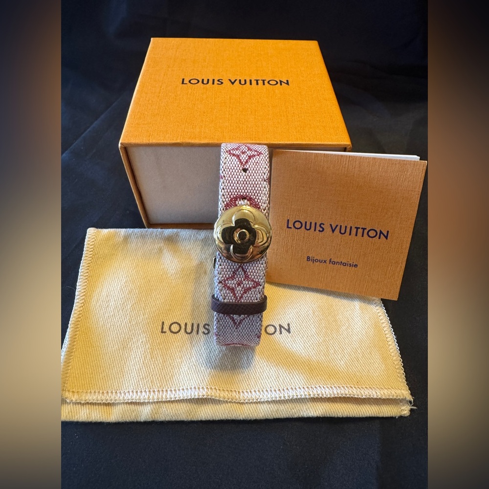 Louis Vuitton Cherry Mini Lin Monogram Canvas Bracelet w/Gold - Full Inclusion